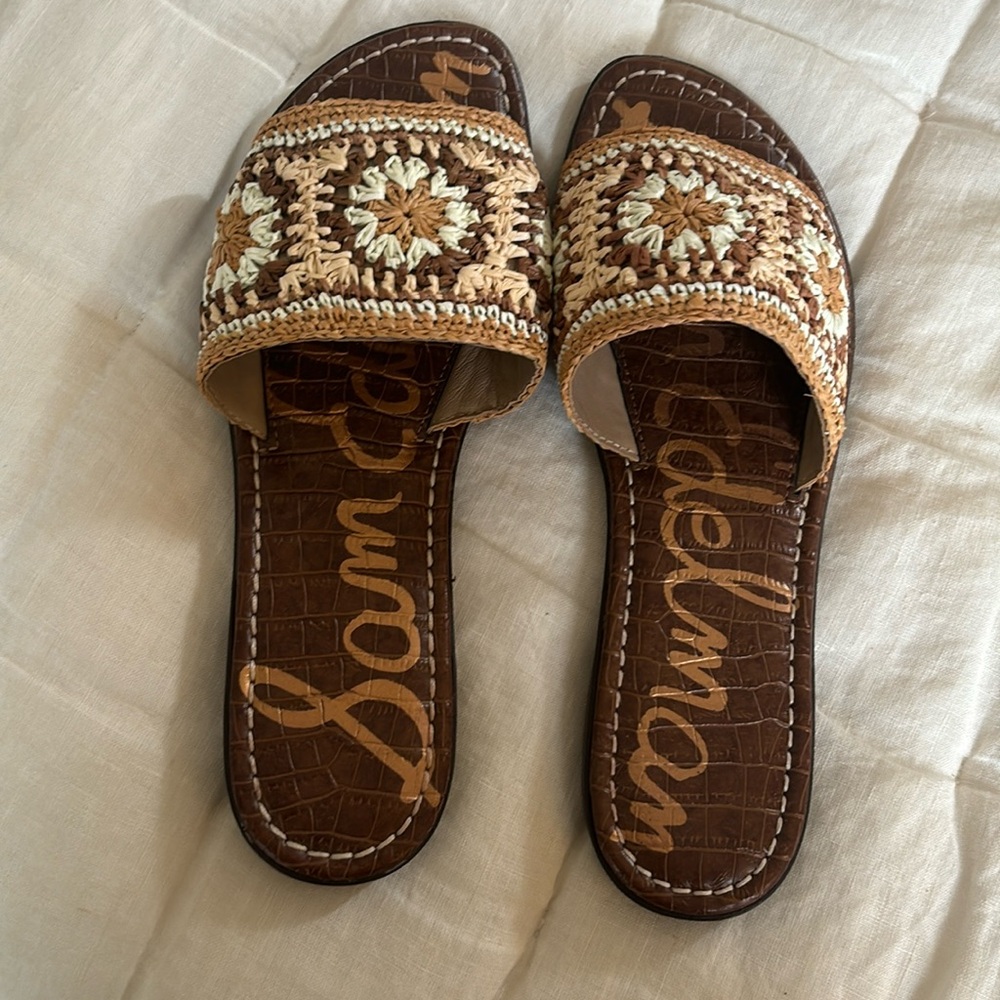 Sam Edelman slide sandals size 10 - brown and white and cream worn 2 times